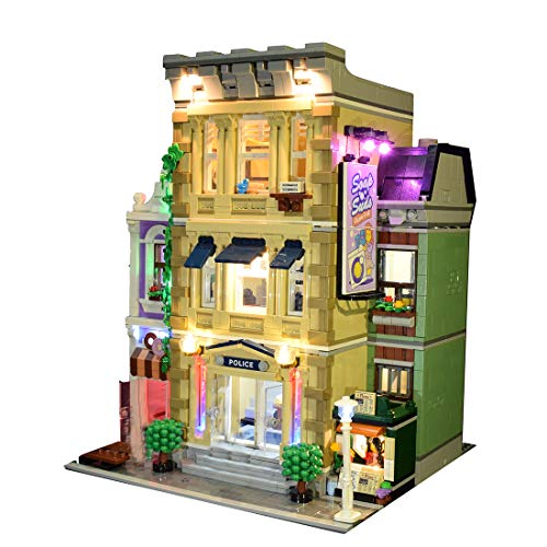MOEGEN Conjunto de Luces (Oficina de la policía) Modelo de Construcción de Bloques - Kit de luz LED Compatible con Lego 10278 (NO Incluido en el Modelo) - Versión de control remoto