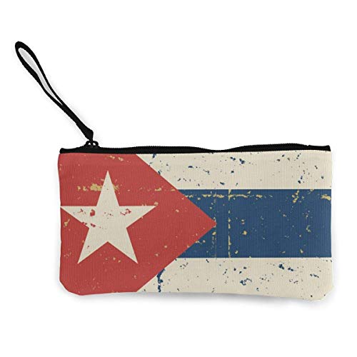 Monedero retro de lona de la bandera cubana con correa de muñeca para maquillaje bolsa multiusos