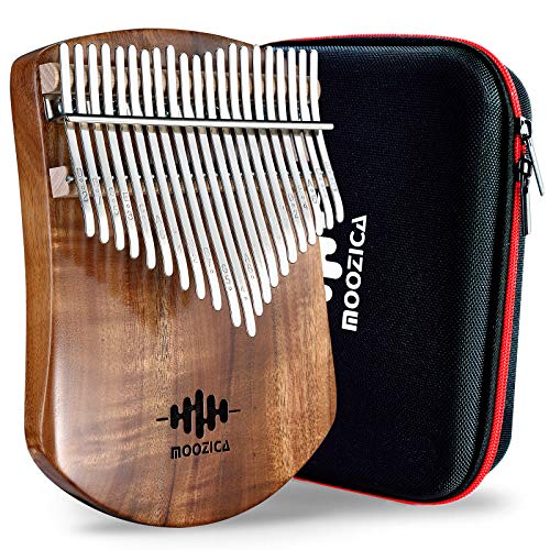MOOZICA 21 Keys Solid Koa Kalimba, placa de madera maciza profesional, Kalimba Thumb Piano Marimba con instrucciones de aprendizaje y bolsa de transporte de alto rendimiento (Acacia Koa, 21 teclas)