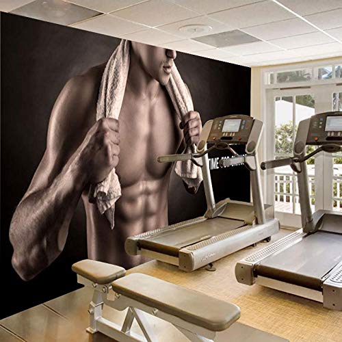 mural 3d pared salonGran fondo de pantalla de fitness de moda mural gimnasio boxeo gym muscle man póster fondo tridimensional papel tapiz de pared(300x210cm)