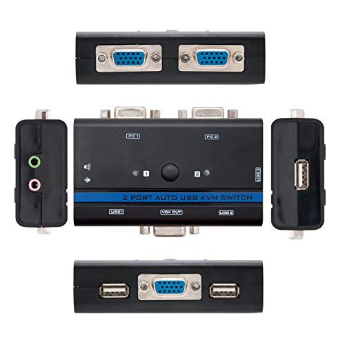 NANOCABLE 10.12.0001 - Switch Conmutador KVM para controlar 2 PCs con un Solo Teclado, Raton, Monitor y Altavoces, VGA USB 1U-2PC con Cable, Negro NANOCABLE 10.12.0001 - Switch Conmutador KVM para controlar 2 PCs con un Solo Teclado, Raton, Monitor y Altavoces, VGA USB 1U-2PC con Cable, Negro