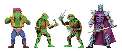 NECA TMNT Turtles in Time: Michelangelo, Raphael, Leatherhead, Super Shredder 7 pulgadas Figura de acción Serie 2 Set