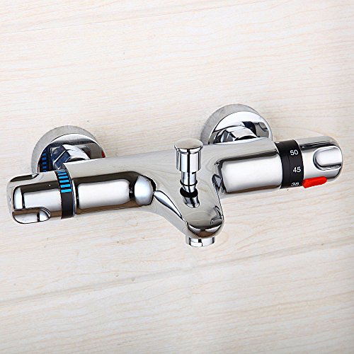 New_Soul Grifo Termostático Bañera y Ducha Mezclador Termostático Ducha en la Pared Grifo Latón Cromado 31cm*18cm New_Soul Grifo Termostático Bañera y Ducha Mezclador Termostático Ducha en la Pared Grifo Latón Cromado 31cm*18cm