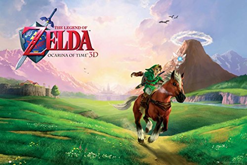 Nintendo Póster The Legend of Zelda/La Leyenda de Zelda Ocarina of Time/del Tiempo (91,5cm x 61cm) + 2 Marcos Transparentes con suspención