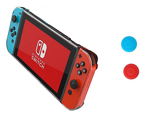 Nintendo Switch Case - Chickwin Antideslizante Transparente Duro Funda Protector Trasera para Nintendo Switch + 2 Thumb Grips