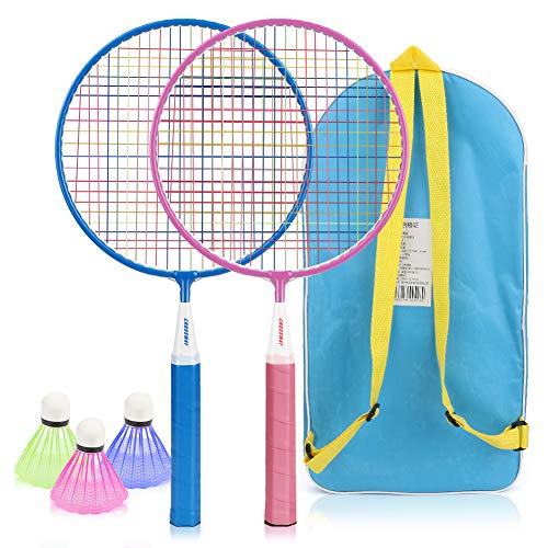 NOBRAND Set de bádminton para niños Powcan Kit Ligero de bádminton para niños Juguetes de bádminton con 2 Raquetas de bádminton y 3 Volantes para el Juego de Deportes de Playa al Aire Libre