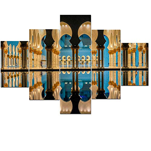 None brand 5 Paneles De ImpresióN Moderna Mezquita Paisaje Religioso En Lienzo Pintura Modular De Pared para DecoracióN De Cuadros De Sala De Estar-20x35 20x45 20x55cm Sin Marco