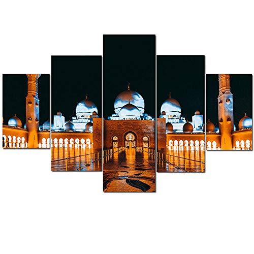 None brand 5 Paneles De ImpresióN Moderna Mezquita Paisaje Religioso En Lienzo Pintura Modular De Pared para DecoracióN De Cuadros De Sala De Estar-40x60 40x80 40x100cm Sin Marco