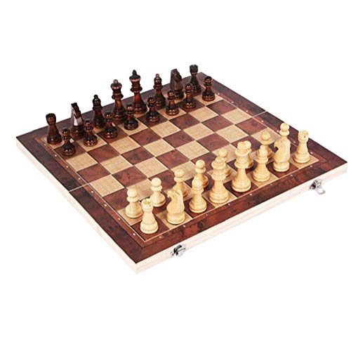 Odoukey 44 * 44cm de ajedrez Plegable de Madera Conjunto 3 en 1 de ajedrez Plegable de Madera de Color de ajedrez con el Tablero de ajedrez para Principiantes Grande Niños Adultos