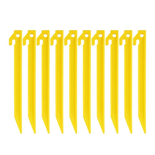 OMUKY Juego de 10 piquetas de plástico para tienda de campaña (23 cm, 10 unidades), color amarillo
