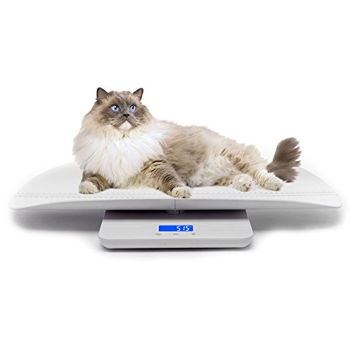 OneTwoThree, balanzas digitales para mascotas diseñadas con precisión, capacidad de 99.8 kilogramos (lb) precisión ± 10 g de peso, bandeja para perros y gatos de 60 cm, color blanco