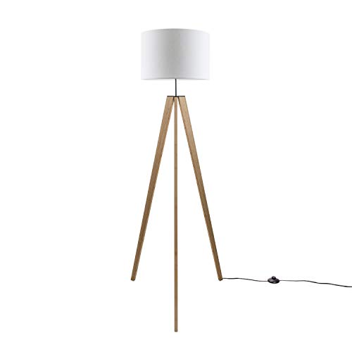 Paco Home Luminaria De Pie De Mesa Pata Vintage LED Salón Estilo Escandinavo E27, Base de la lámpara: Lámpara de piso de madera + Bombilla, Pantalla de lámpara: Blanco (Ø45.5 cm) Paco Home Luminaria De Pie De Mesa Pata Vintage LED Salón Estilo Escandinavo E27, Base de la lámpara: Lámpara de piso de madera + Bombilla, Pantalla de lámpara: Blanco (Ø45.5 cm)