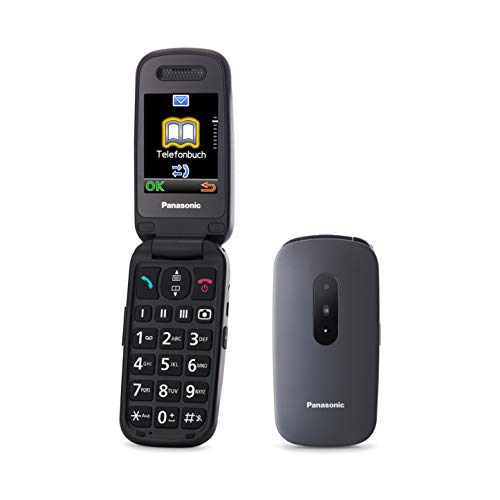Panasonic KX-TU446EXB Teléfono Móvil Para Personas Mayores (Resistente a Golpes, Cámara, Incluye Auriculares y Cargador, Indicador LED)- Gris