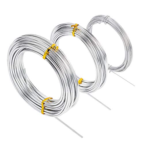 PandaHall 3 rollos de alambre de aluminio redondo de 30 m, 1/2/3 mm, alambre de metal flexible para manualidades, para muñecas, corona de esqueleto, manualidades, plata, 10 m