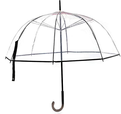 Paraguas Transparente Cúpula Ribete Negro Antiviento