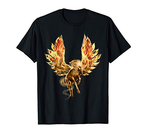 Pegasus míticos caballos llameantes con alas de fuego Camiseta