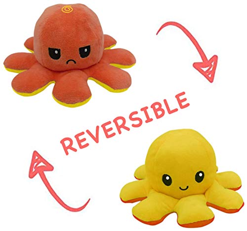 Peluche de Pulpo Reversible-Bonitos Juguetes de Peluche, muñeco de peluche juguetes creativos el Pulpo Reversible Original de Felpa Regalos de Juguete para niños，cumpleaños Navidad(Naranja + Amarillo)