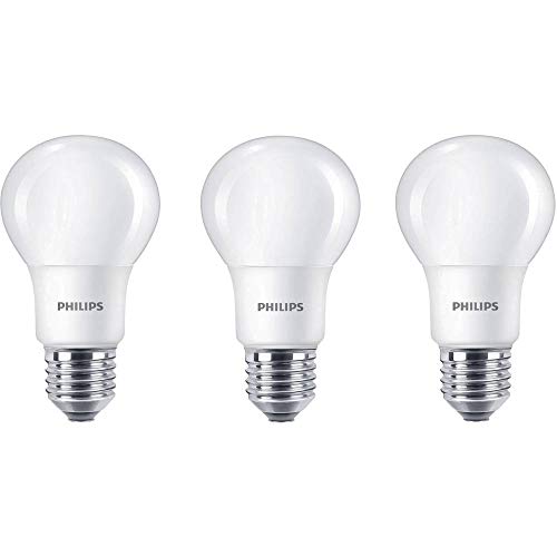Philips Bombilla LED estándar E27, 8W equivalentes a 60W en incandescencia, 806 lúmenes, luz blanca cálida, pack de 3 Philips Bombilla LED estándar E27, 8W equivalentes a 60W en incandescencia, 806 lúmenes, luz blanca cálida, pack de 3