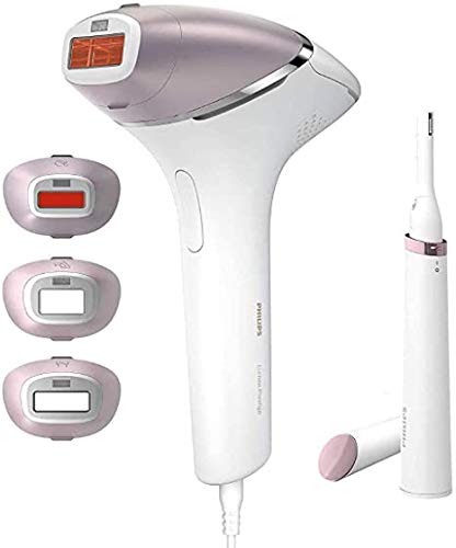 Philips BRI949/00 Lumea Prestige - Depiladora Luz Pulsada para la Depilación Permanente del Vello Visible en Casa con 4 Cabezales: Cuerpo, Bikini, Axilas y Cara, Recortador Precisión, Blanco y Rosa