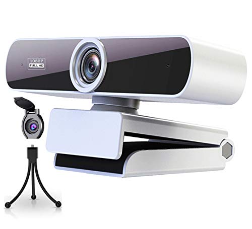 PINDOWS Webcam 1080P con Micrófono para PC,Webcam Blanco Full HD Camara Web con Cubierta y Trípode,Webcam USB Vista Gran Angular para Videollamadas,Conferencias,Grabación y Juegos