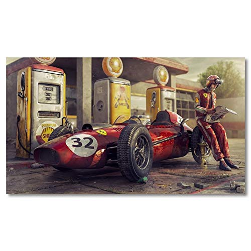 Pintura al óleo Póster de coche Vintage Ferraris Classic Racing F1 Race Car obra de arte de pared cuadro impreso lienzo pintura para decoración de sala de estar del hogar 60x90cm