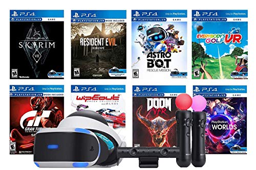 Playstation VR 8 Must-Play AAA Games Deluxe Bundle: PSVR Headset with Motion Controllers, Skyrim VR, Resident Evil, Astro Bot, Everybody's Golf, Gran Tourism Sport, Wipeout, Doom VFR y VR Worlds