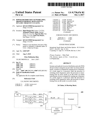 Power distribution network (PDN) droop/overshoot mitigation in dynamic frequency scaling: United States Patent 9778676 (English Edition)