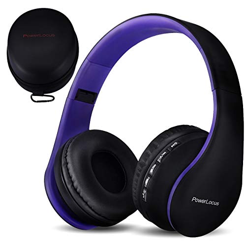 PowerLocus P1 – Auriculares Bluetooth inalambricos de Diadema Cascos Plegables, Casco Bluetooth con Sonido Estéreo con Conexión a Bluetooth Inalámbrico y Audio Cable para Movil, PC, Tablet (Morado)