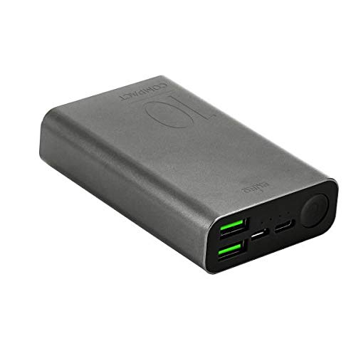 Puro – Batería de Emergencia Externa compacta, tecnología Fast Charge '15 W MAX, batería Polímero, 10 000 mAh, 2 Puertos USB-A + 1 Puerto USB-C, Incluye 1 Cable Micro USB (20 cm) – Gris