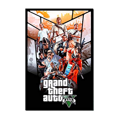 Qqwer Grand Theft Auto V Game Art Canvas Poster Print Wall Pictures Posters E Impresiones Para La Decoración Del Hogar De La Sala De Estar -50X75Cm X1Pcs-Sin Marco