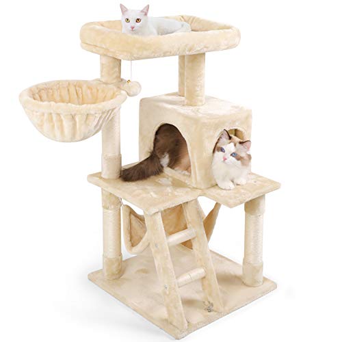 rabbitgoo Rascador para Gatos Árbol para Gato 99CM Multi-Piso Rascadores con Nidos y Hamaca Grande Árboles Rascador para Escalar Centro de Juego con Percha de Felpa para Actividad y Relajante Blanco