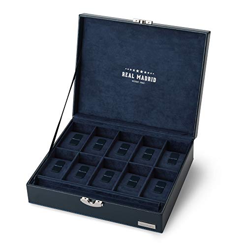 REAL MADRID – Estuche Relojero Hecho a Mano con Piel de Calidad para 10 Relojes. Color Azul RMJ-80002