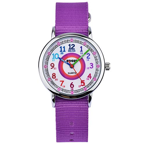 Reloj de Pulsera Nylon Infantil Niño Chica Chico Reloj Niña Educativo Nylon Púrpura Reloj para niña Reloj para niño Reloj Time Teacher Dial Fácil Lectura KW108-NEW