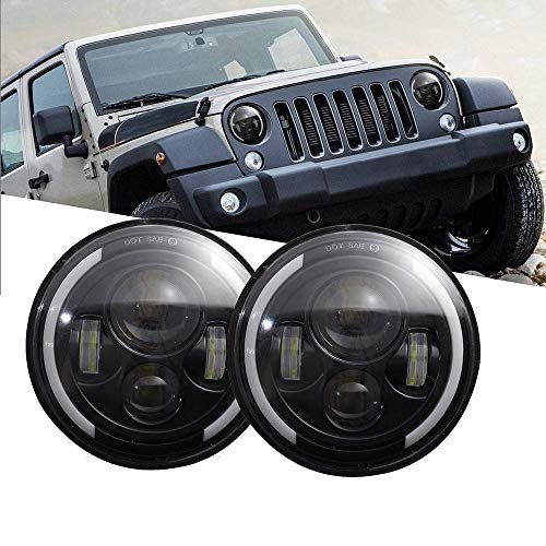 Ricoy DOT Approved,7 Inch 80W LED Projector Headlight Hi/Lo Beam With Yellow Halo Ring Angel Eyes DRL For Wrangler JK TJ LJ CJ davidson Motorcycle(Pack of 2)
