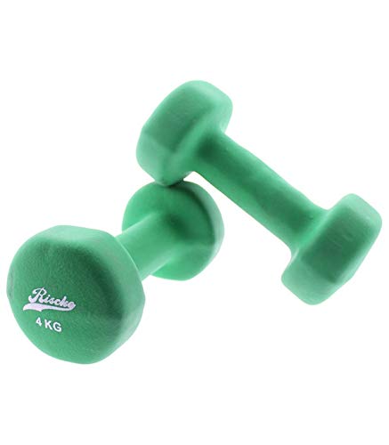 Riscko - Set de 2 Mancuernas con Revestimiento de Vinilo | Ejercicio Fitness | Entrenamiento en Casa | Gimnasio | Peso Total 8Kg (2Ud x 4 Kg) | 19 x 8 cm | Color:Verde