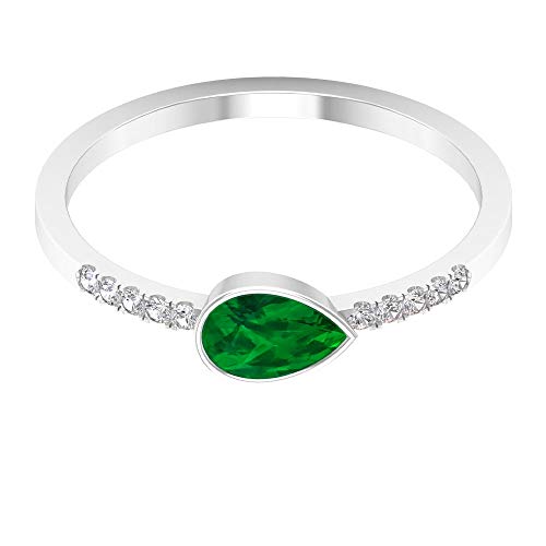 Rosec Jewels 18 quilates oro blanco pera round-brilliant-shape H-I Green Diamond Esmeralda creada en laboratorio.