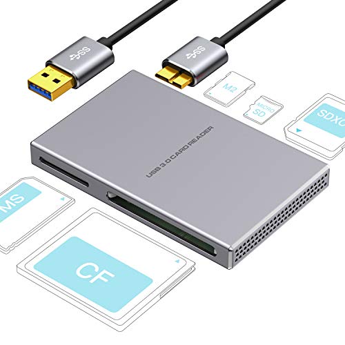 Rozeda Lector de Tarjetas SD 5 en 1 USB 3.0, aleación de Aluminio con Cable USB para SD, Micro SD, SDXC, SDHC, Micro SDHC, Micro SDXC, Compatible con Windows 10, 8.1, 8, 7, Vista, XP, Mac OS