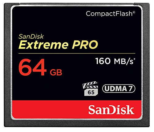 Sandisk 64GB Extreme Pro CF - Memoria Compact Flash de 64 GB (CompactFlash (CF), 160 MB/s), Negro y Dorado