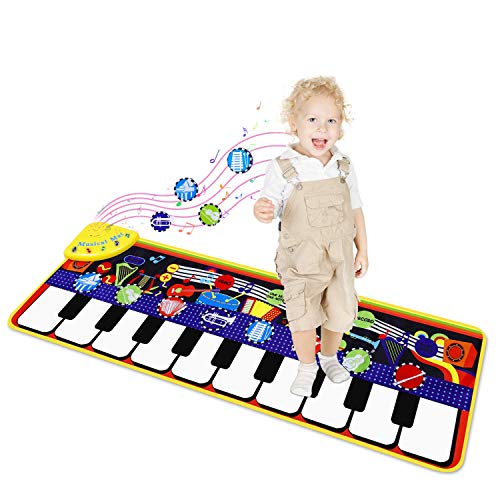 sanlinkee Alfombra de Piano, 110*36cm Piano Alfombra Musical con 10 Demostraciones y 8 Instrumentos Suenan, Múltiples Modos Musical Alfombrilla Educativo Juguete para Niños