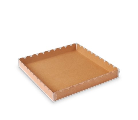Selfpackaging Caja para Galletas o Macarons con Tapa Transparente y Base en Color Kraft. Pack de 50 Unidades - S