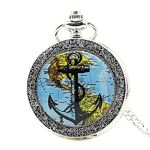 Shop-PEJ Reloj de bolsillo con diseño de ancla pirata, diseño retro, de ancla marinera, reloj de cuarzo, regalo para marido en aniversario (color: plata)