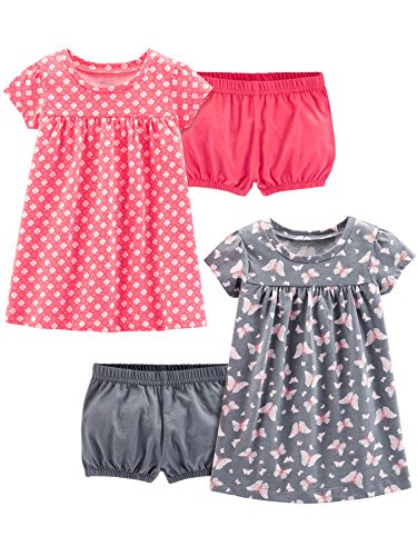 Simple Joys by Carter's Conjunto de 2 vestidos de manga corta y sin mangas para bebés y niñas ,Pink Print/Gray Butterfly ,3-6 Months