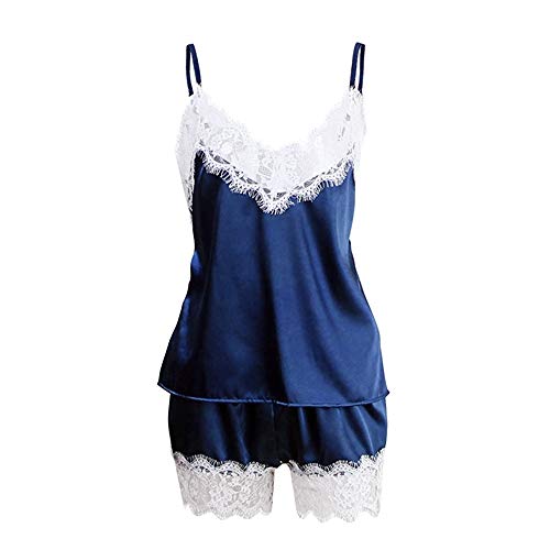 Sin Mangas de Verano Pijama de Encaje con Cuello en V Tops Lindo de la Honda de Las Mujeres y los Pantalones Cortos de Las Mujeres Pijamas de satén Sin Mangas de Verano Pijama de Encaje con Cuello en V Tops Lindo de la Honda de Las Mujeres y los Pantalones Cortos de Las Mujeres Pijamas de satén