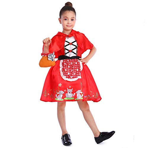 Sincere Party - Disfraz de Caperucita Roja con Vestido con Capa y Cesta para niñas pequeñas 3-4 años