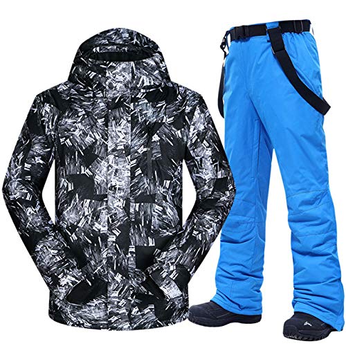 SJIUH Traje de Esquiar,Ski Suit Men Winter Warm Waterproof Breathable and Touch Screen Gloves Snow Jacket and Pants Skiing and Snowboarding Jacket Men,HeiYH and Darkblue,L