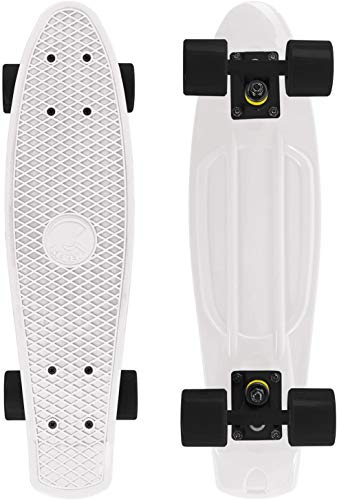 Skateboard 55cm/22inch para Principiantes Adultos y Niños, Mini Cruiser Retro Skateboard con All-in-One Skate 4 PU Ruedas (Blanco)