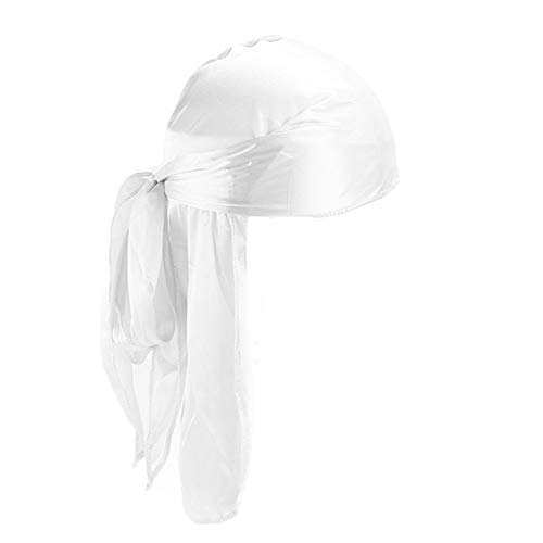 Sombrero turbante elástico para el cabello, accesorios pirata Durags, bandanas para motociclista, diadema de satén Du-Rag con cola larga, casual, sedosa y delgada (rojo)