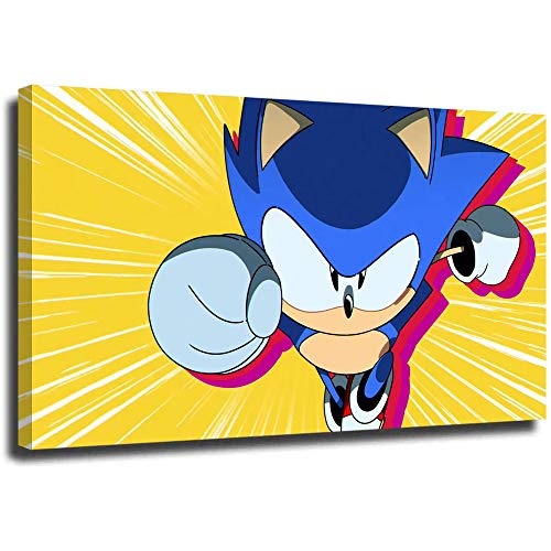 Sonic The Hedgehog arte de pared para baños moderno lienzo impreso cuadros pintura decoración del hogar decoración de pared película sónica juego de vídeo enmarcado listo para colgar 71 x 50 cm