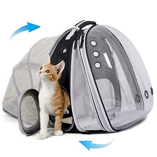 SOURCER Mochila grande para transportar gatos, parte delantera y trasera, expandible, transparente, para perros pequeños de hasta 9 kg, mochila para gatos gordos.