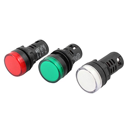 sourcingmap® Luz indicadora de encendido de CA 220V Verde Blanco Rojo LED Piloto de luz individual de 20 mm 3 piezas
